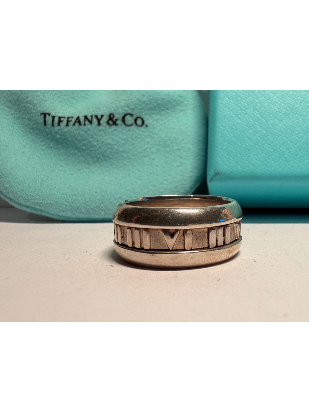 Tiffany & Co. Atlas Sterling Silver Wide Ring Size 7.5